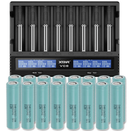 Xtar VC8 Li-ion & NiMH/NiCd batteriladdare + 16 st. Samsung INR18650-20R 2000mAh Li Ion-batterier